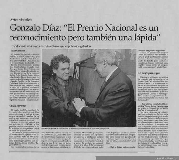 Gonzalo Díaz : "el Premio Nacional es un reconocimiento pero también una lápida"