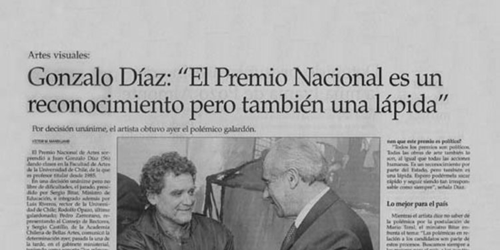 Gonzalo Díaz : "el Premio Nacional es un reconocimiento pero también una lápida"