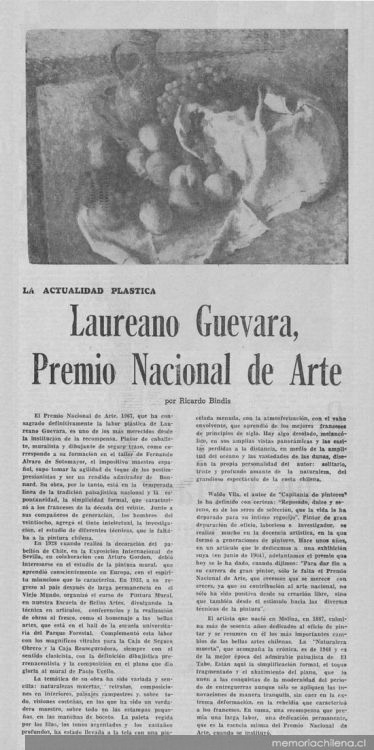 Laureano Guevara, Premio Nacional de Arte