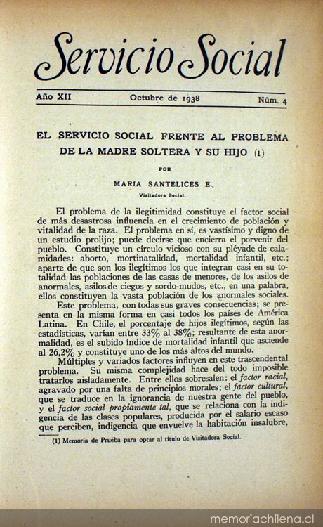 El Servicio Social frente al problema de la madre soltera y su hijo