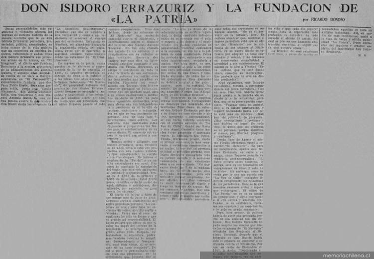 Don Isidoro Errázuriz y la fundación de "La Patria"