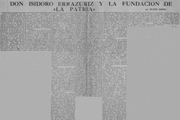 Don Isidoro Errázuriz y la fundación de "La Patria"