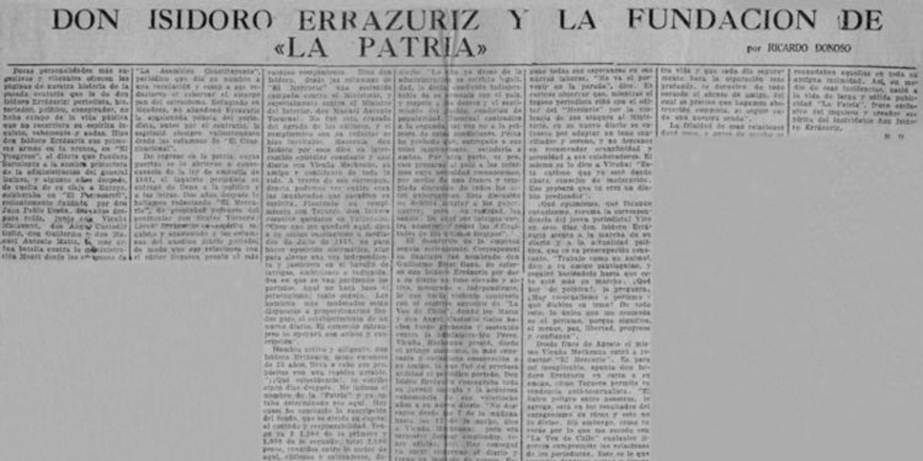 Don Isidoro Errázuriz y la fundación de "La Patria"