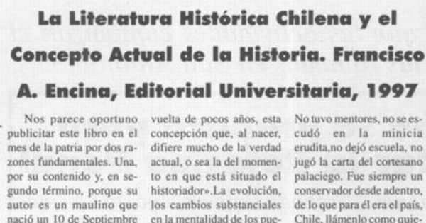 La literatura chilena y el concepto actual de la historia, Francisco A. Encina