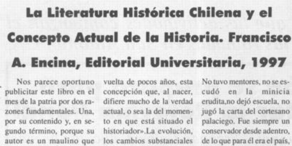 La literatura chilena y el concepto actual de la historia, Francisco A. Encina