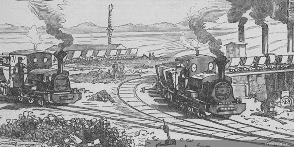 Vagones y trenes llegando al campamento