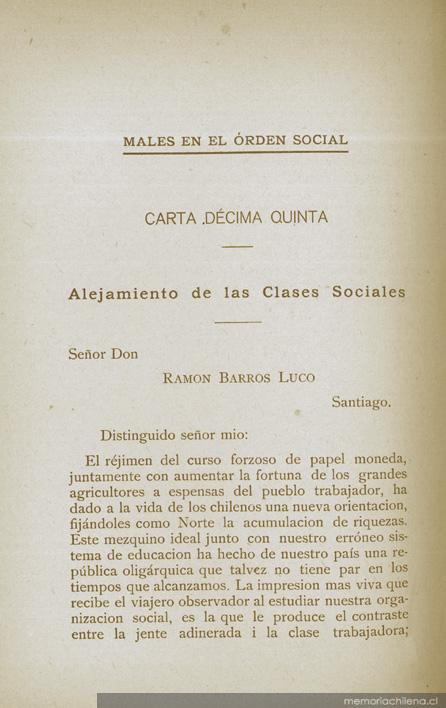 Males en el orden social : carta décimoquinta : alejamiento de las clases sociales