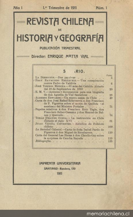 Revista chilena de historia y geografía : n° 1, 1911