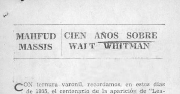 Cien años sobre Walt Whitman