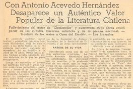 Con Antonio Acevedo Hernández desaparece un auténtico valor popular de la literatura chilena