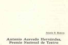 Antonio Acevedo Hernández, Premio Nacional de Teatro