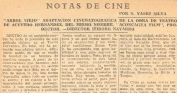 Árbol viejo, adaptación cinematográfica de la obra de Antonio Acevedo Hernández