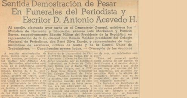 Sentida demostración de pesar en funerales del periodista y escritor D. Antonio Acevedo Hernández