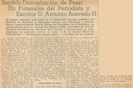 Sentida demostración de pesar en funerales del periodista y escritor D. Antonio Acevedo Hernández