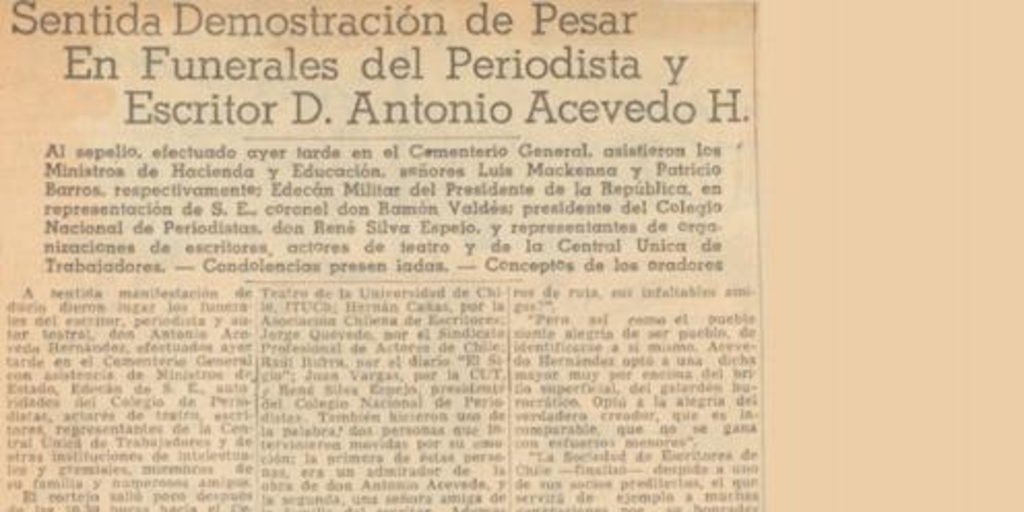 Sentida demostración de pesar en funerales del periodista y escritor D. Antonio Acevedo Hernández