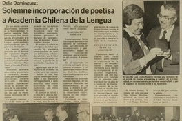 Solemne incorporación de poetisa a Academia Chilena de la Lengua : Delia Domínguez