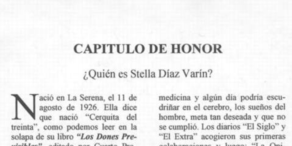 Capítulo de honor, quién es Stella Díaz Varín