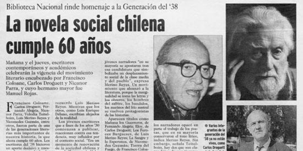 La novela social chilena cumple 60 años : Biblioteca Nacional rinde homenaje a la Generación del 38