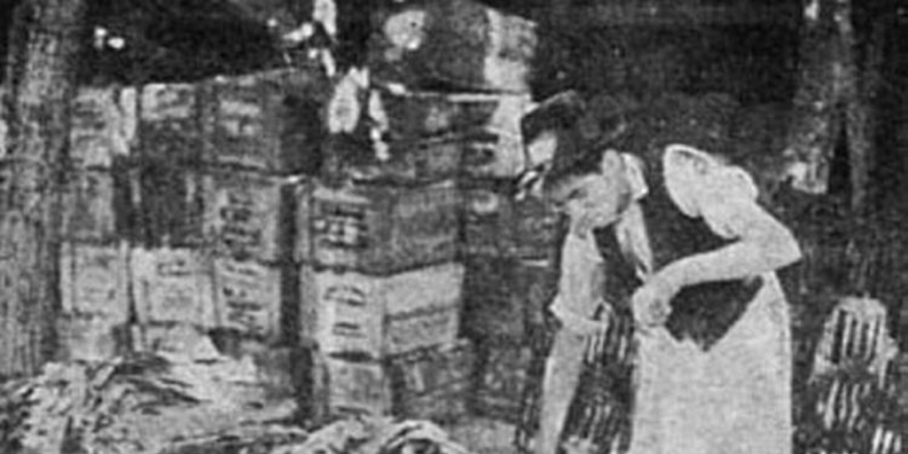 Proceso de desinfección de toneles con huinchas de azufre, 1945