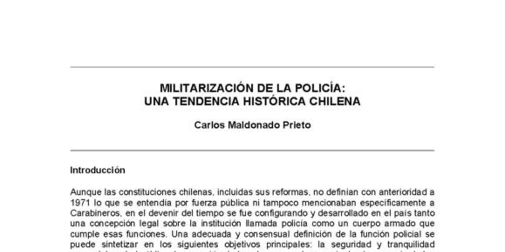 Militarización de la policía : una tendencia histórica chilena