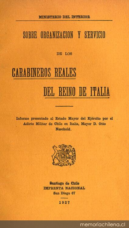 Sobre organización y servicio de los carabineros reales del reino de Italia