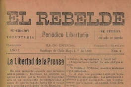 El Rebelde : periódico libertario : año 1, n° 2, 1 de mayo de 1899