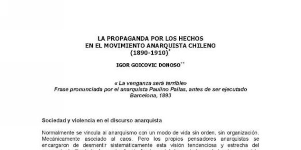 La propaganda por los hechos en el movimiento anarquista chileno (1890-1910)