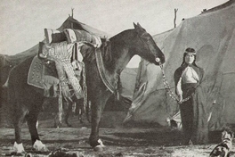 Una mujer tehuelche lista para emprender su viaje a caballo