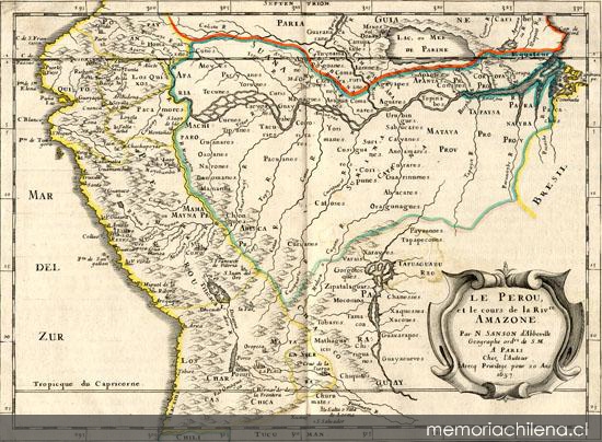 Le Perou, et le cours de la Rivre. Amazone, 1657