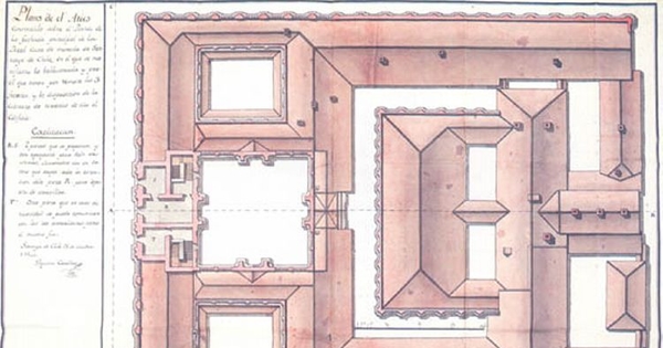 Plano del ático construido sobre el pórtico de la fachada principal de la Real Casa de Moneda de Santiago de Chile, 1800