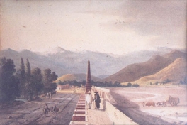 Vista de tajamar con una de las bajadas al lecho del río Mapocho, siglo 19