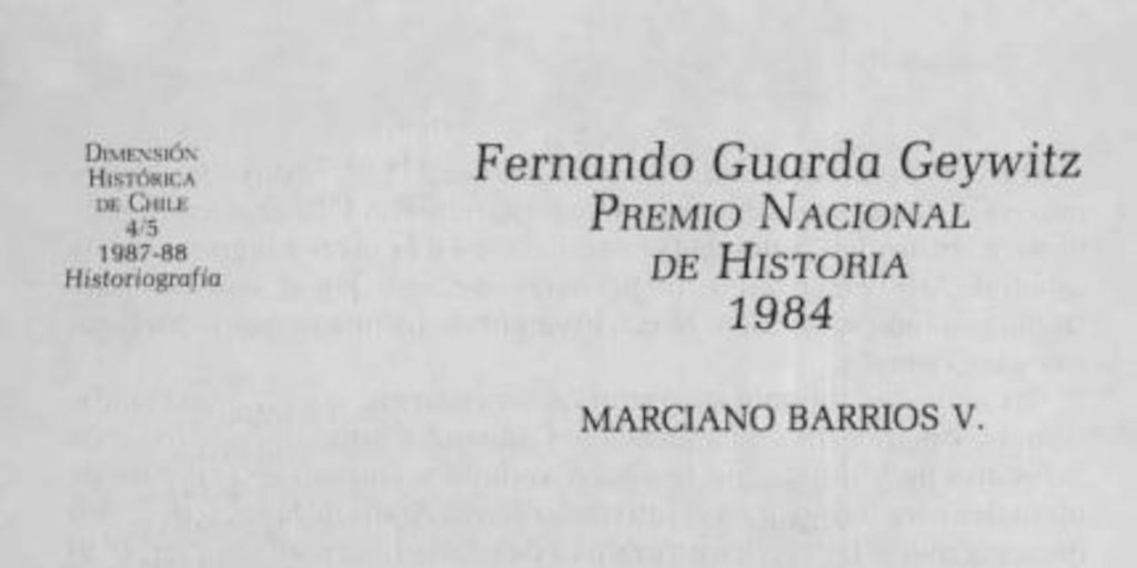 Fernando Guarda Geywitz, Premio Nacional de Historia 1984