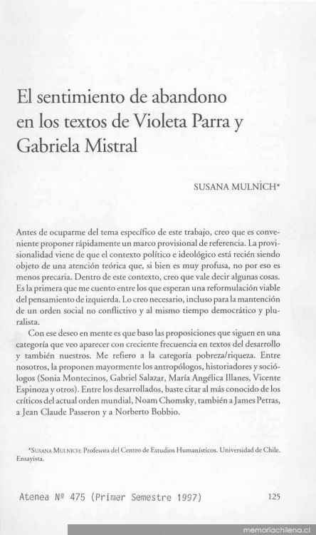 El sentimiento de abandono en los textos de Violeta Parra y Gabriela Mistral