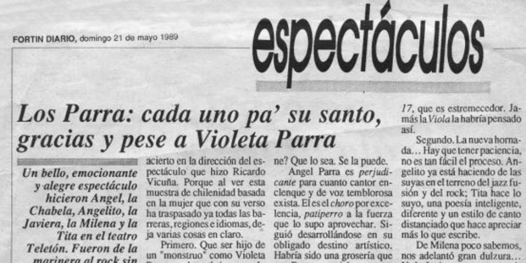 Los Parra, cada uno pa' su santo, gracias y pese a Violeta Parra