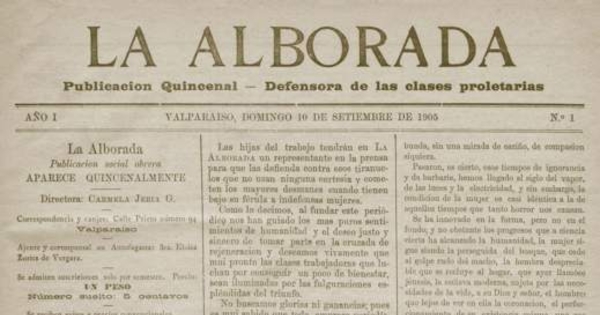 La Alborada : Año I, N° 1, 10 de septiembre de 1905