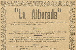 "La Alborada" : única publicacion dirijida i redactada por obreras, fundada en Valparaíso el 10 de setiembre de 1905