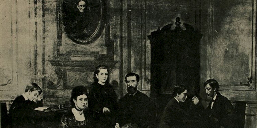 Amalia Errázuriz y su familia leen, estudian o juegan en el salón, París, 1871