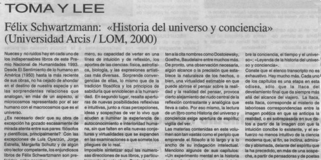 Félix Schwartzmann, "Historia del universo y conciencia"