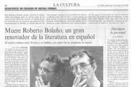 Muere Roberto Bolaño, un gran renovador de la literatura en español