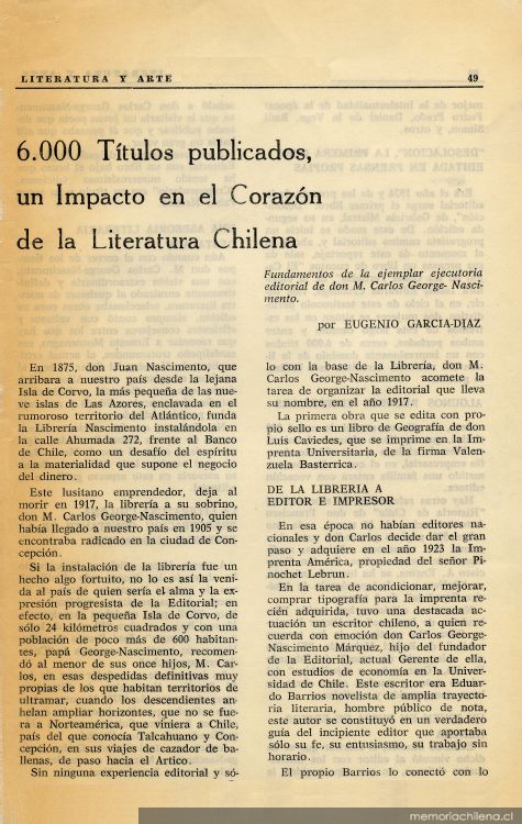 6.000 títulos publicados, un impacto en el corazón de la literatura chilena