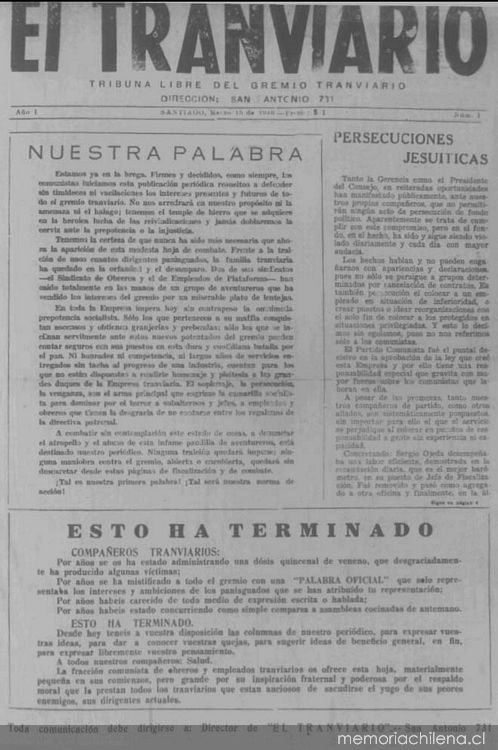 El Tranviario : año 1-2, n° 1-14, marzo de 1946- julio de 1947