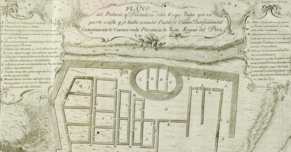 Plano de palacio y fortaleza inca ubicado en el corregimiento de Cuenca, 1748