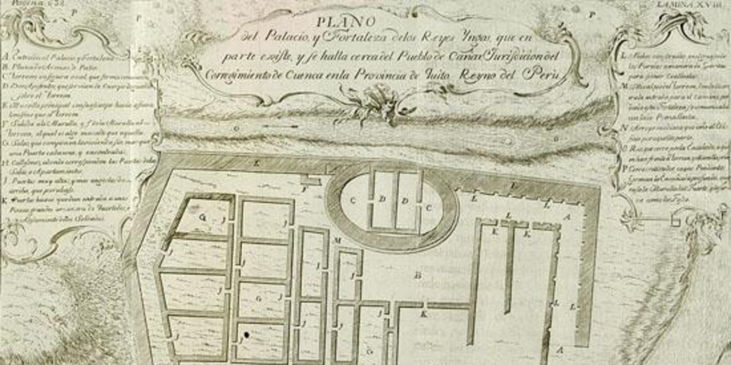 Plano de palacio y fortaleza inca ubicado en el corregimiento de Cuenca, 1748