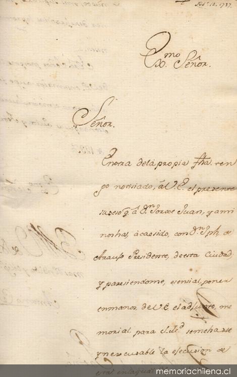 [Carta] 1737 Feb. 12, Quito [a] Joseph Patiño : [manuscrito]