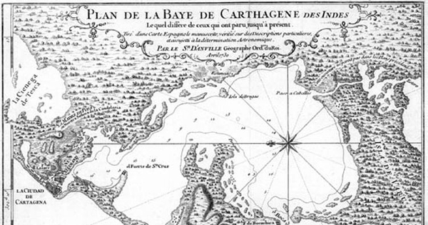 Plan de la Baye de Carthagene des Indes: tiré d'une carte espagnole manuscrite..., 1730