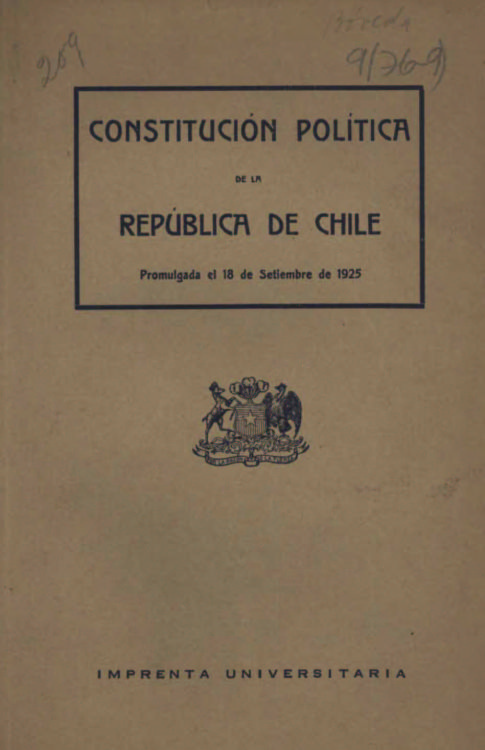 Constitución política de la República de Chile : promulgada el 18 de septiembre de 1925.