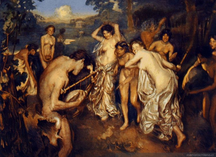 Orfeo atacado por las bacantes