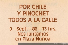 Por Chile y Pinochet, todos a la calle, 9 de septiembre 1986