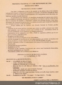 Protesta nacional, 4 y 5 de septiembre de 1984 : instructivo único