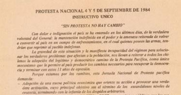 Protesta nacional, 4 y 5 de septiembre de 1984 : instructivo único